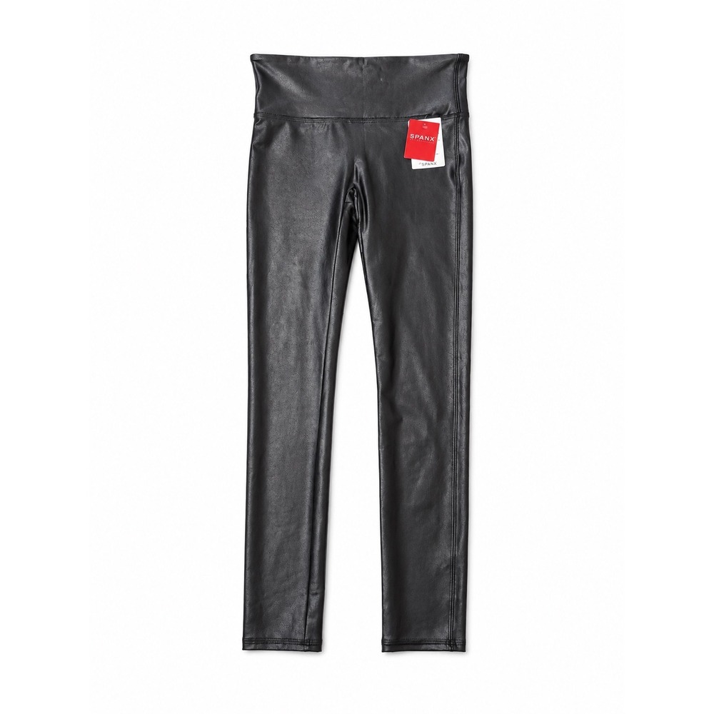 Spanx Black Faux Leather Leggings High Waisted Shaping Pants 2437R Mens S/P NEW